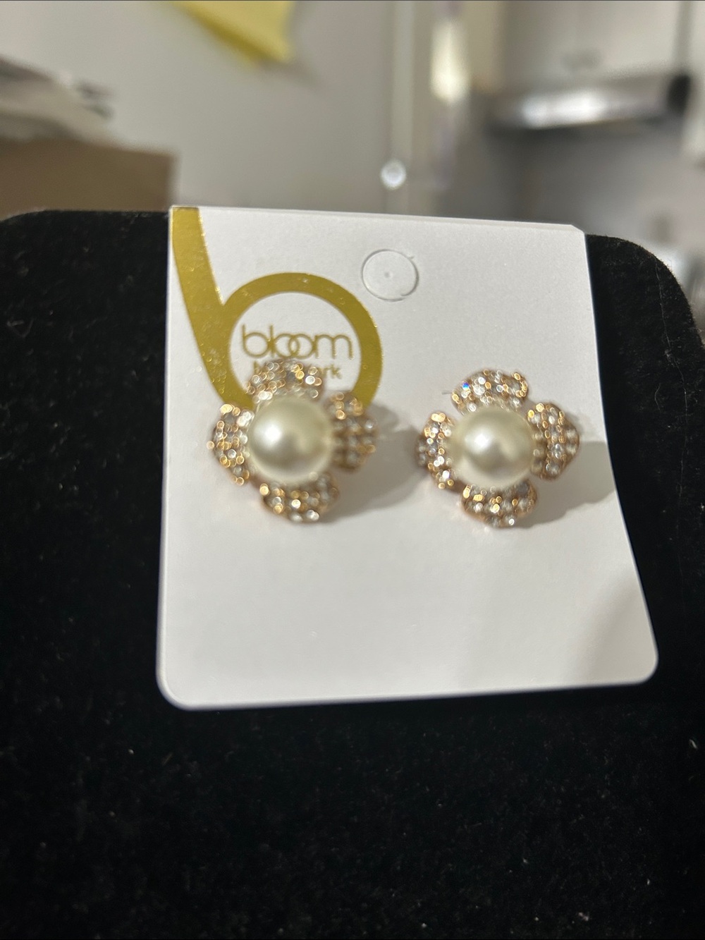 bloom Gold Floral Pearl & Crystal Stud Earrings